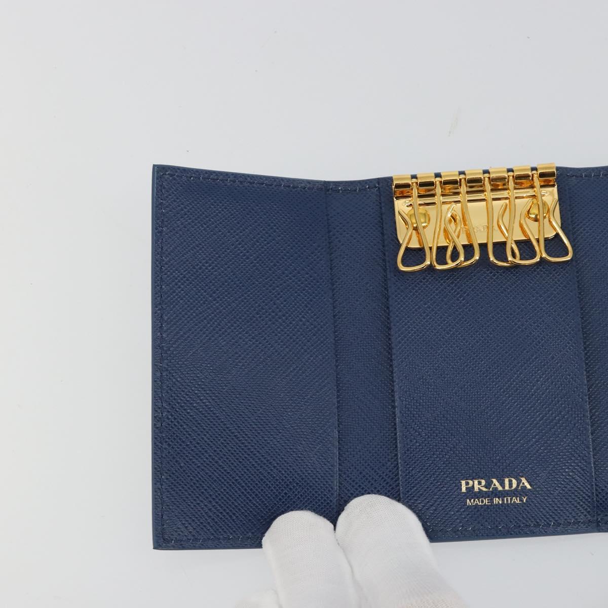 PRADA Key Case Safiano leather Blue Auth yk20485M