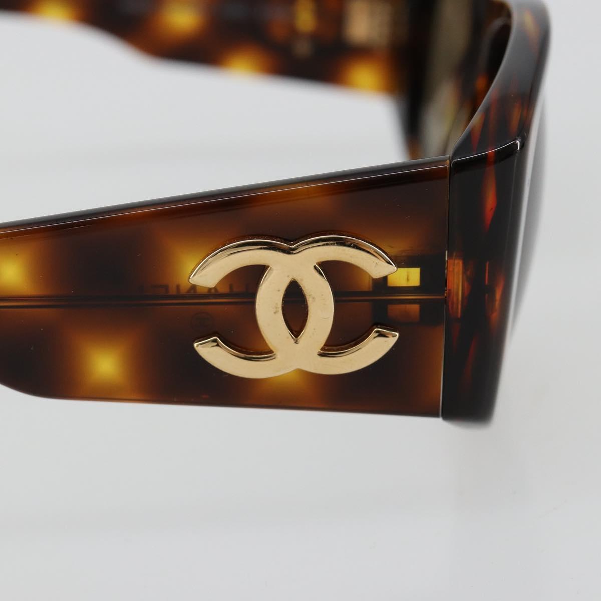 CHANEL Sunglasses Plastic Brown Gold CC Auth yk20489M