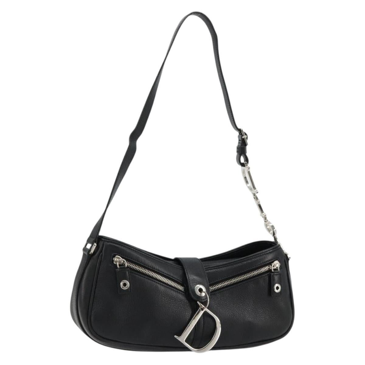 Christian Dior Shoulder Bag Leather Black Silver Auth yk20491SM