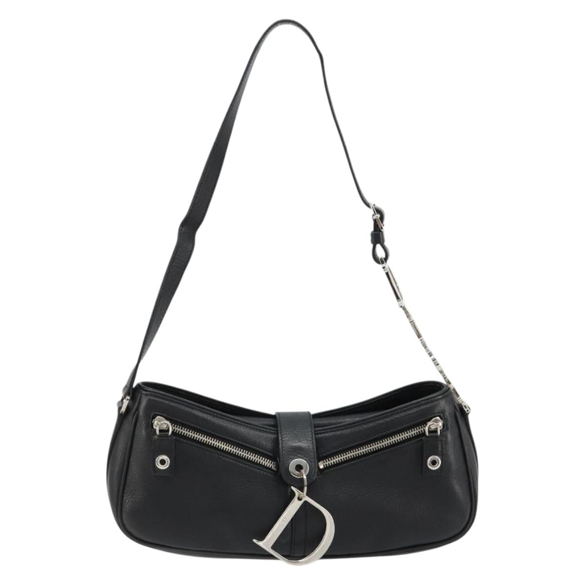 Christian Dior Shoulder Bag Leather Black Silver Auth yk20491SM
