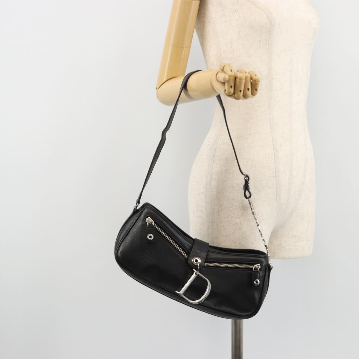 Christian Dior Shoulder Bag Leather Black Silver Auth yk20491SM