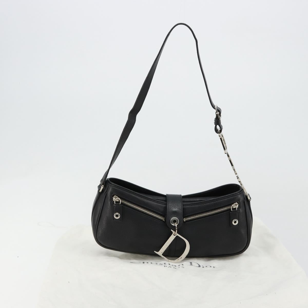 Christian Dior Shoulder Bag Leather Black Silver Auth yk20491SM