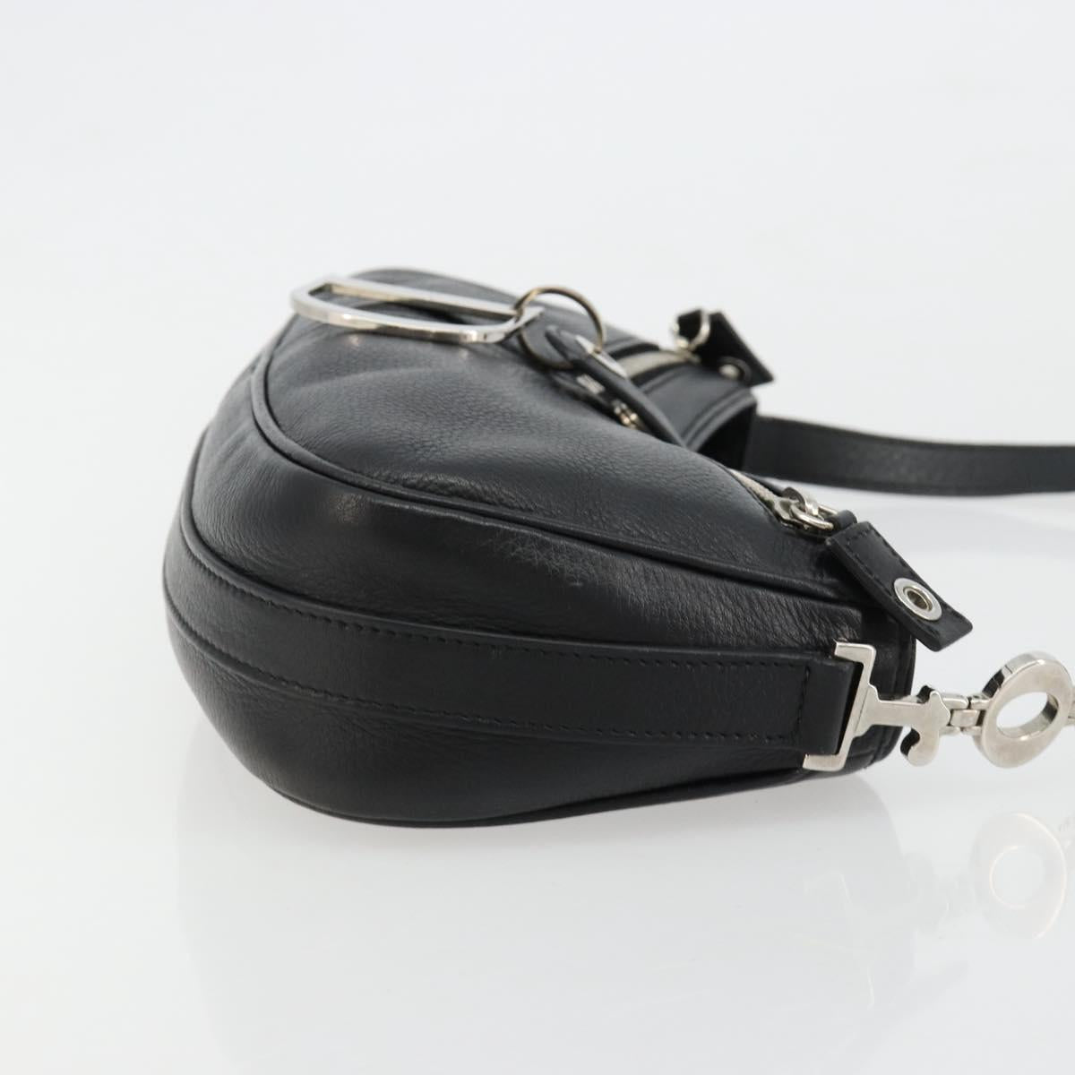 Christian Dior Shoulder Bag Leather Black Silver Auth yk20491SM