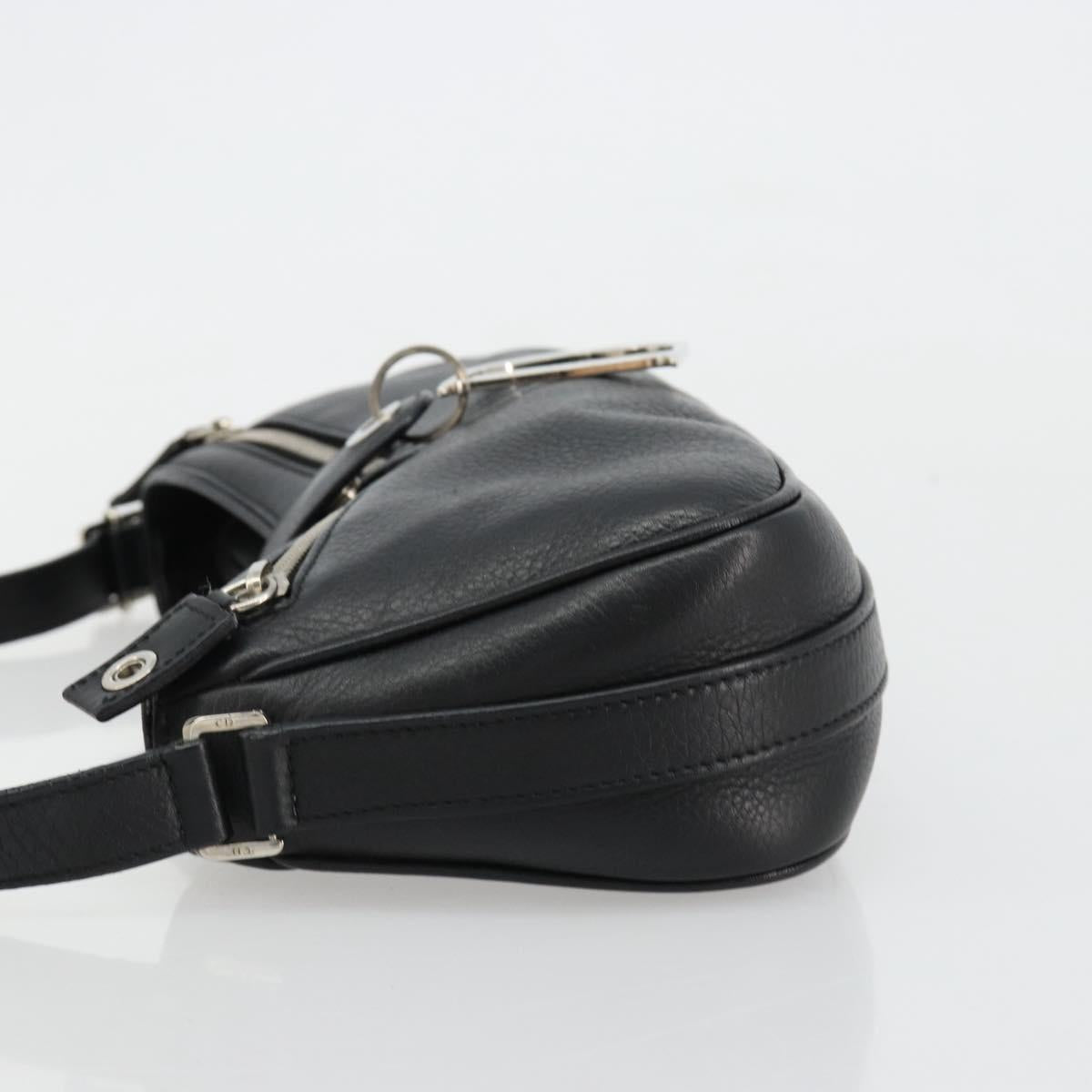 Christian Dior Shoulder Bag Leather Black Silver Auth yk20491SM