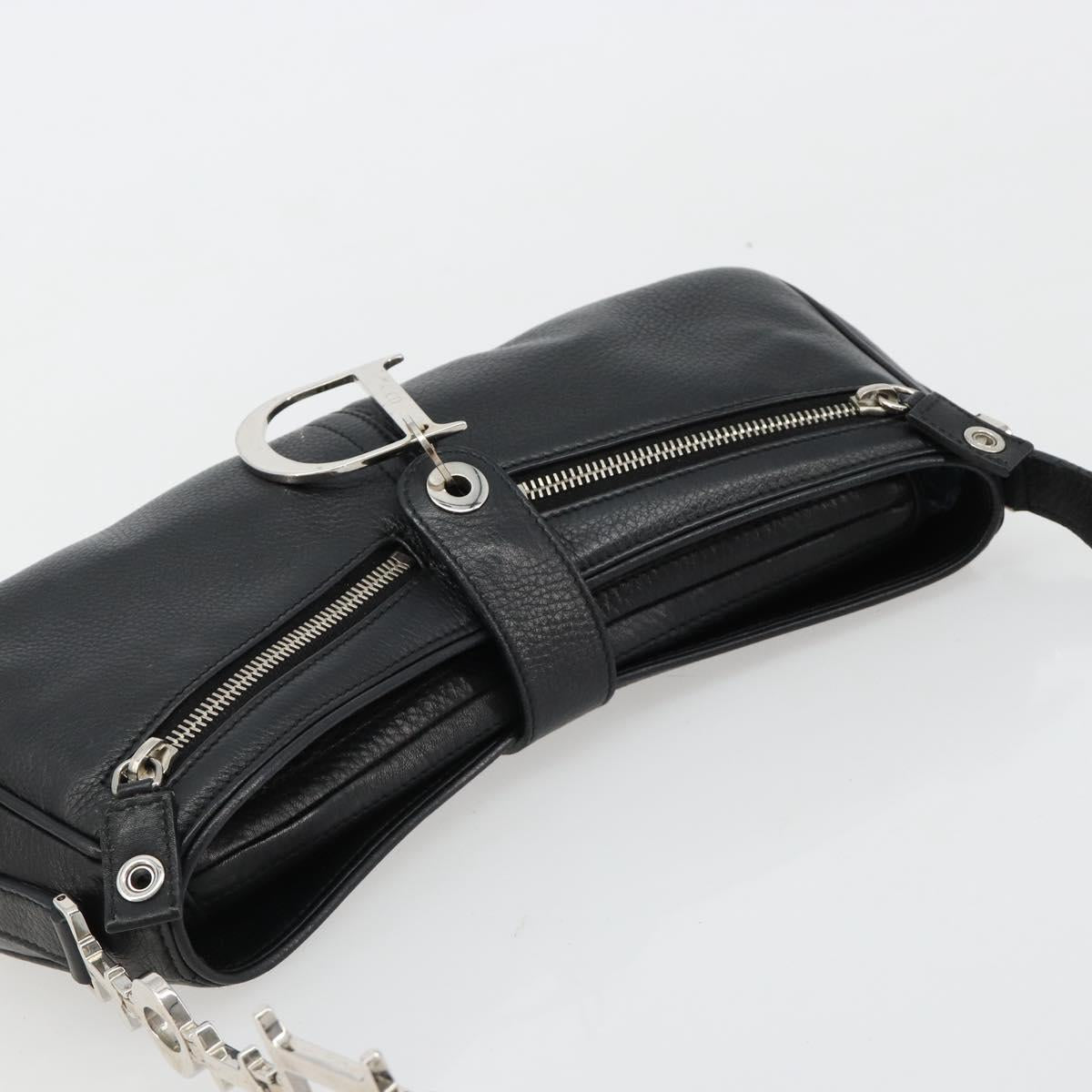 Christian Dior Shoulder Bag Leather Black Silver Auth yk20491SM