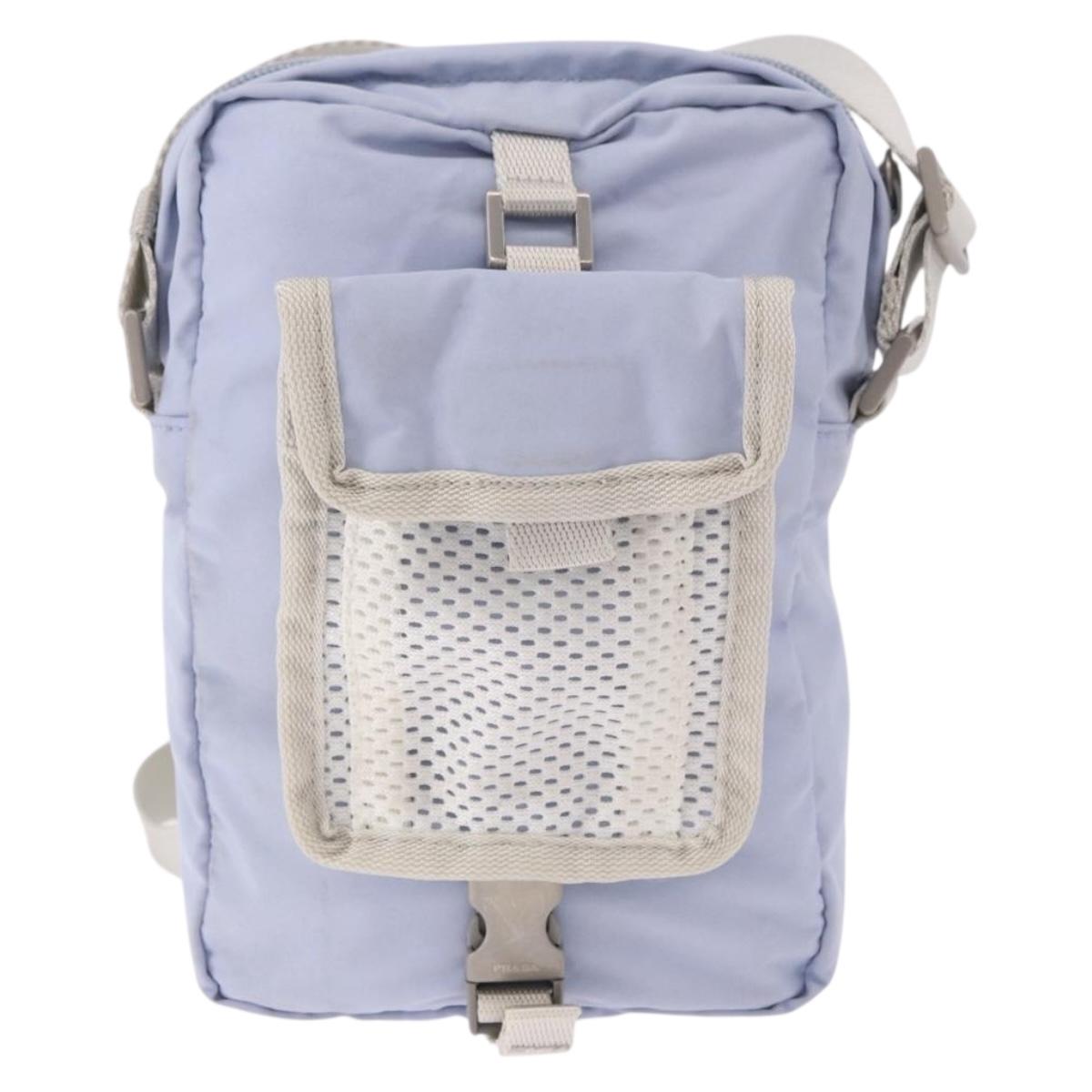 PRADA Sports Line Shoulder Bag Nylon Blue Silver Auth yk20492A