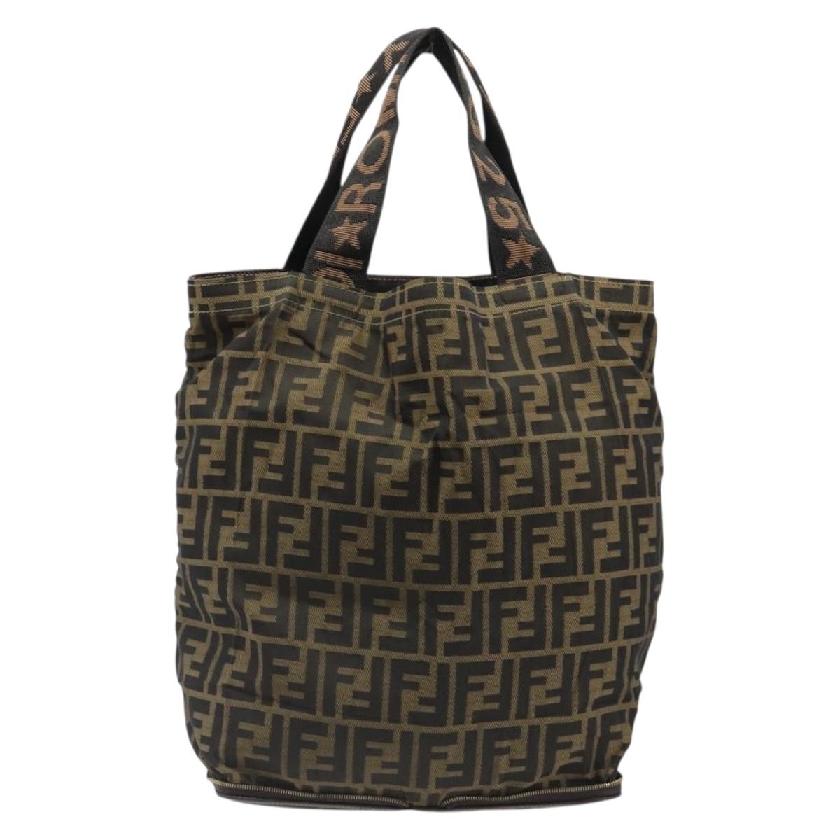 FENDI Zucca Canvas Tote Bag Black Brown gold Auth yk20496A