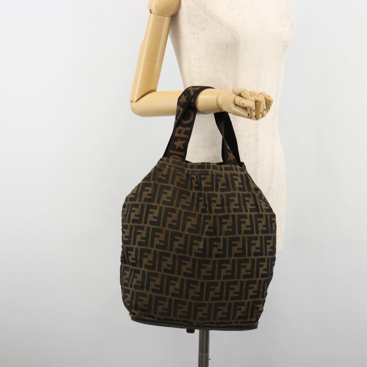 FENDI Zucca Canvas Tote Bag Black Brown gold Auth yk20496A