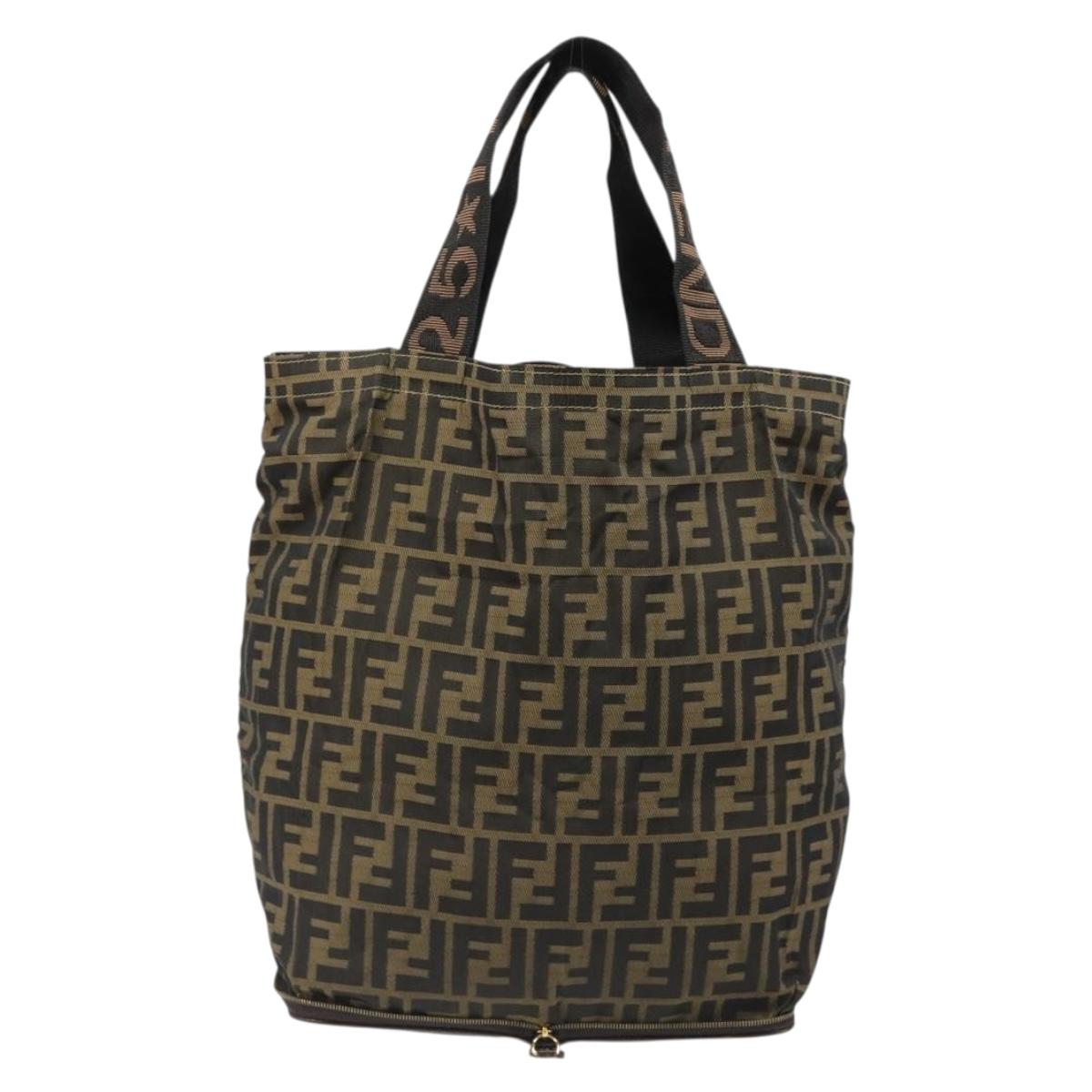 FENDI Zucca Canvas Tote Bag Black Brown gold Auth yk20496A