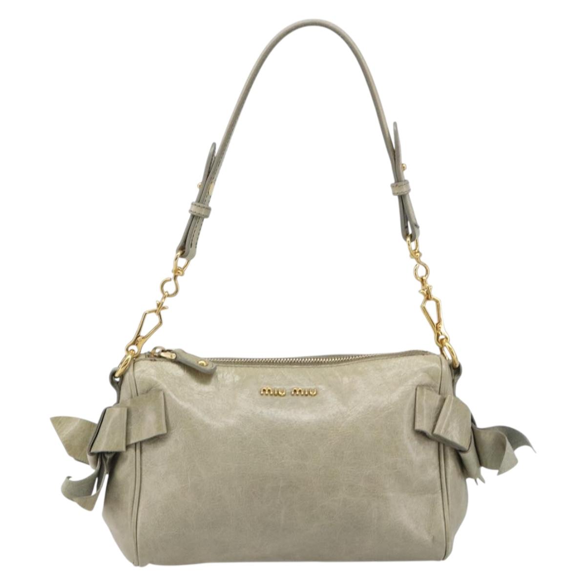Miu Miu Hand Bag Leather Gray Gold Auth yk20498A