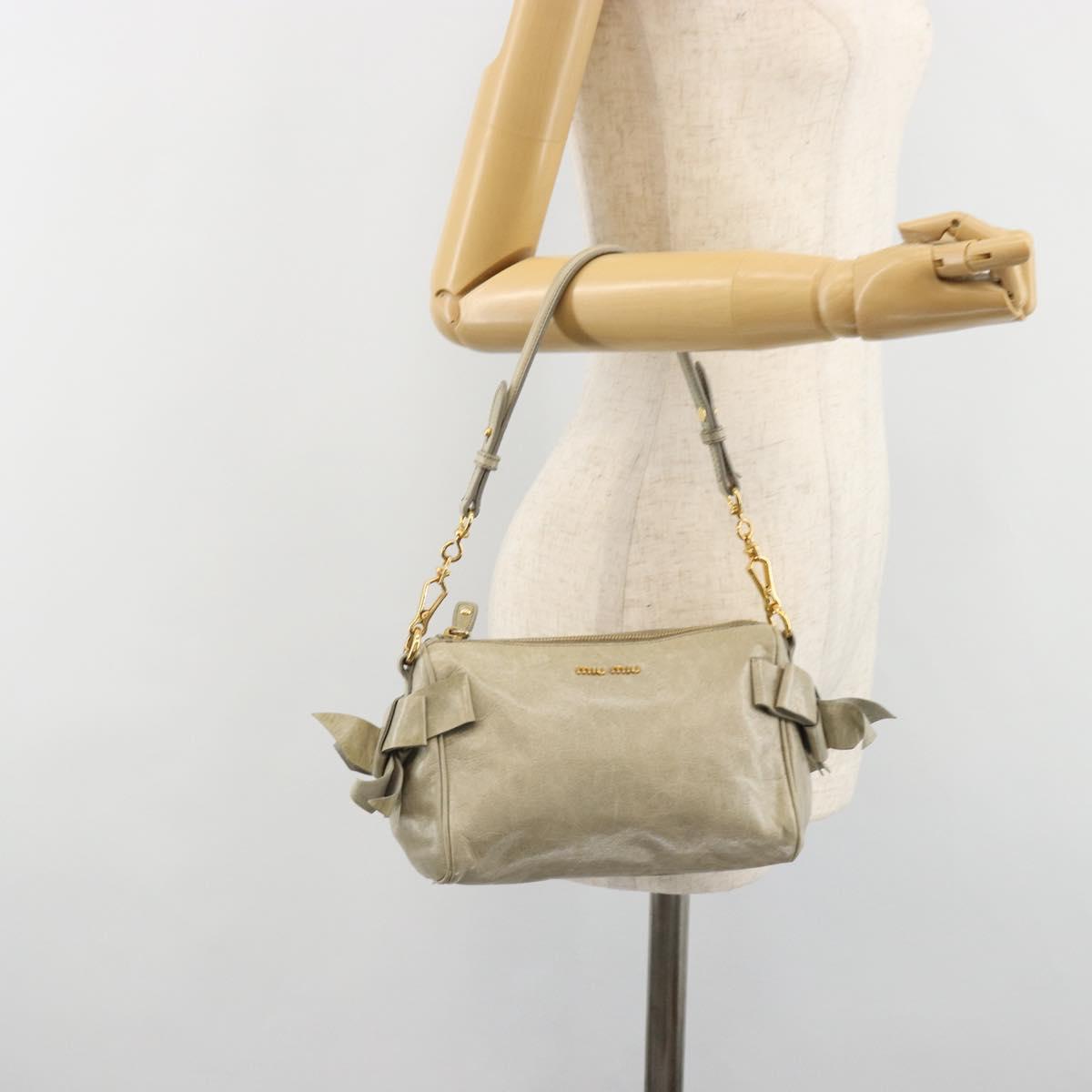 Miu Miu Hand Bag Leather Gray Gold Auth yk20498A