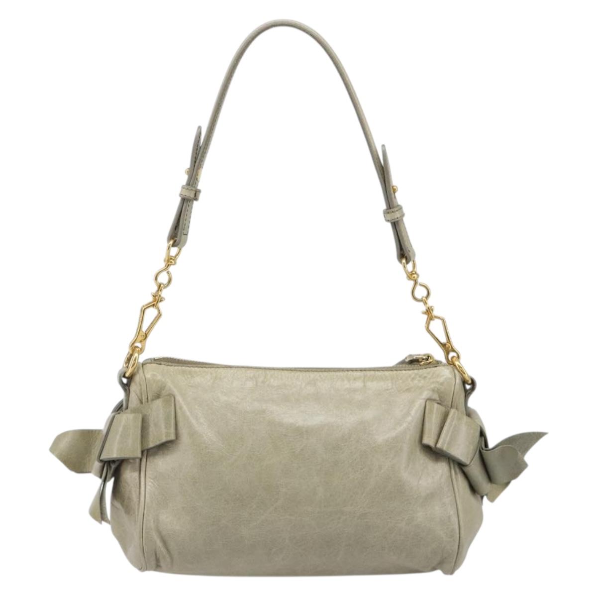 Miu Miu Hand Bag Leather Gray Gold Auth yk20498A
