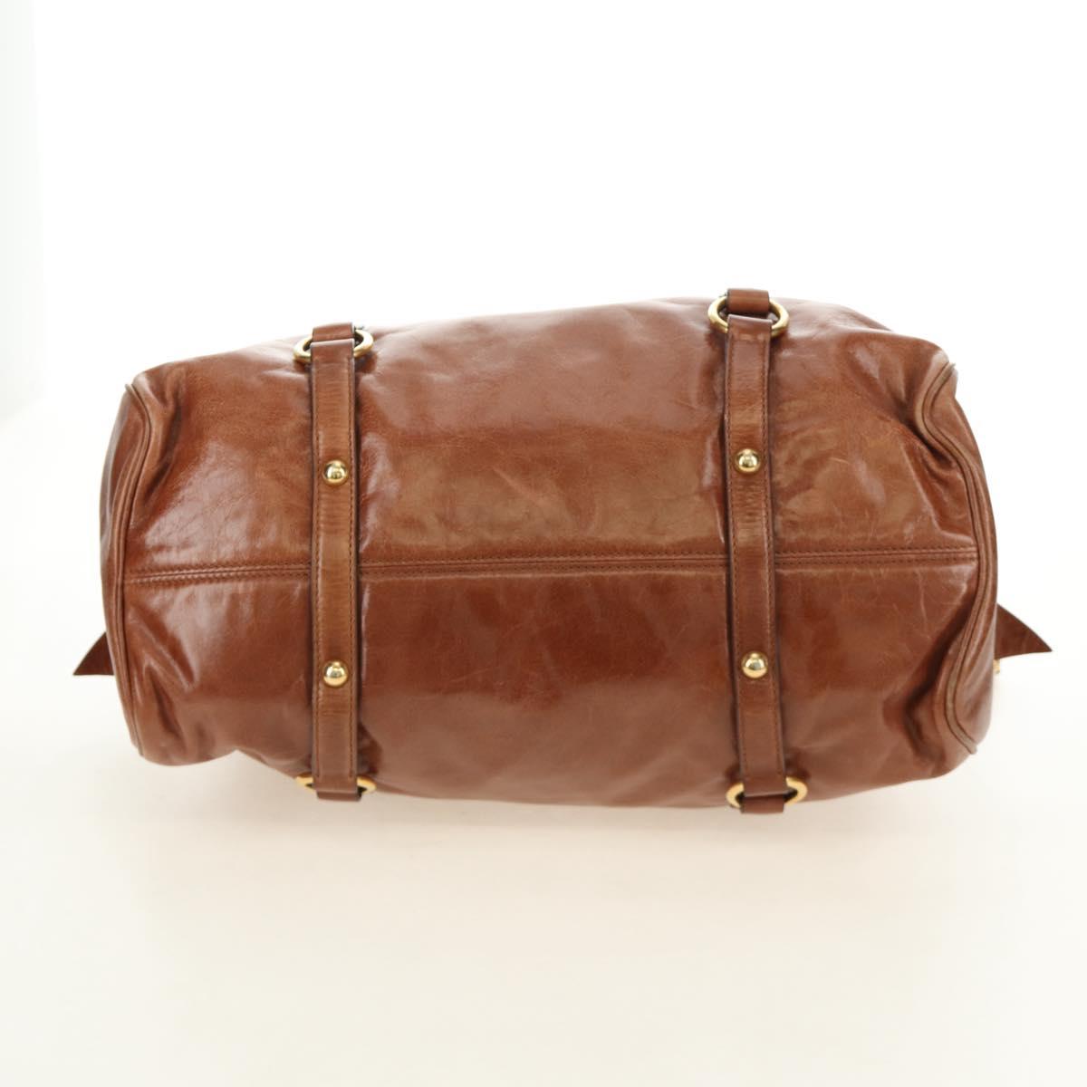 Miu Miu Hand Bag Leather 2way Brown Gold Auth yk20499SAM