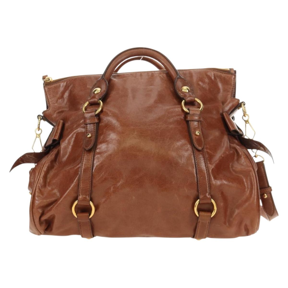 Miu Miu Hand Bag Leather 2way Brown Gold Auth yk20499SAM