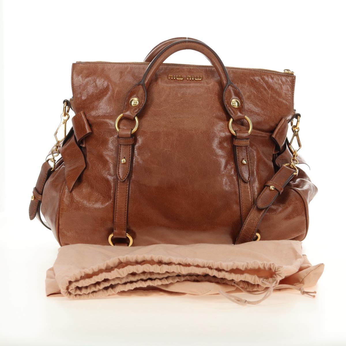 Miu Miu Hand Bag Leather 2way Brown Gold Auth yk20499SAM