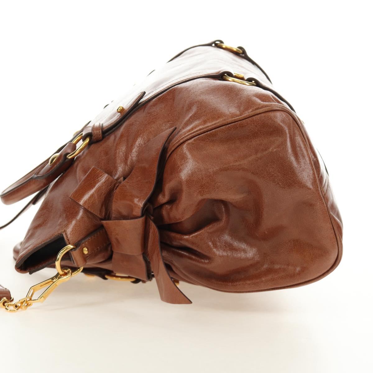 Miu Miu Hand Bag Leather 2way Brown Gold Auth yk20499SAM