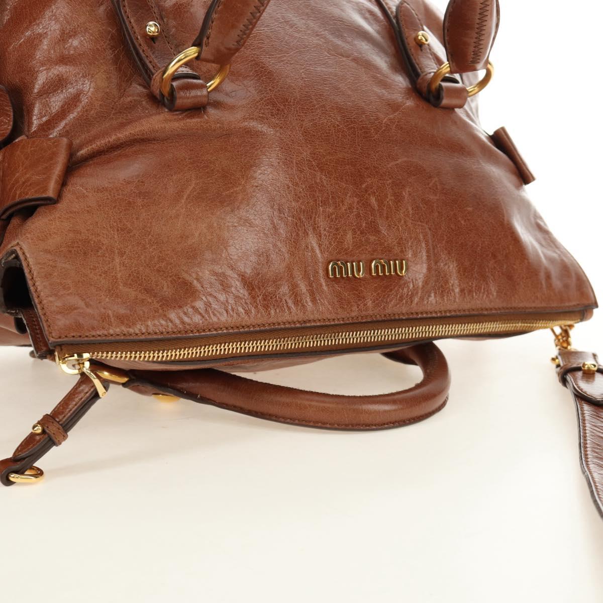 Miu Miu Hand Bag Leather 2way Brown Gold Auth yk20499SAM