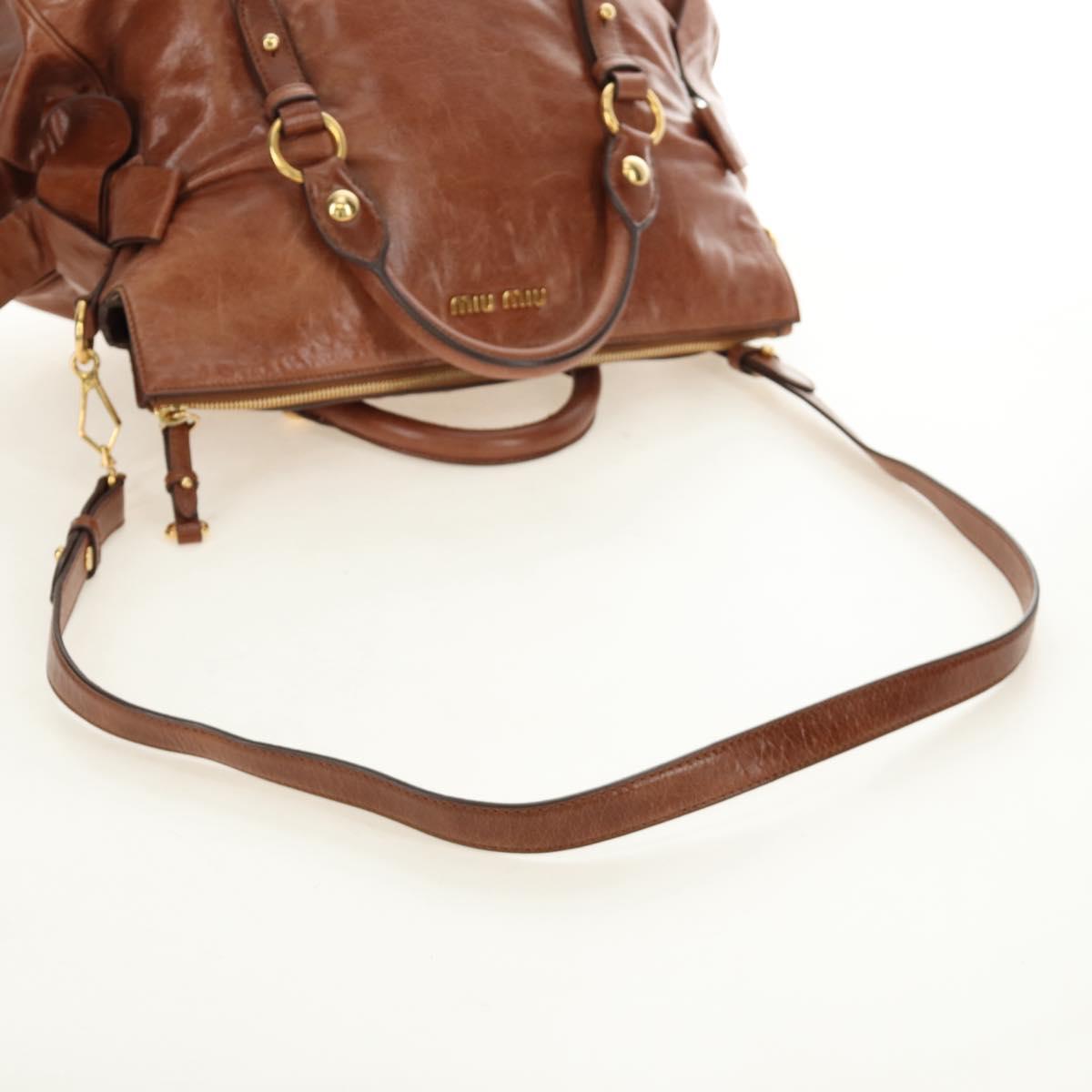 Miu Miu Hand Bag Leather 2way Brown Gold Auth yk20499SAM