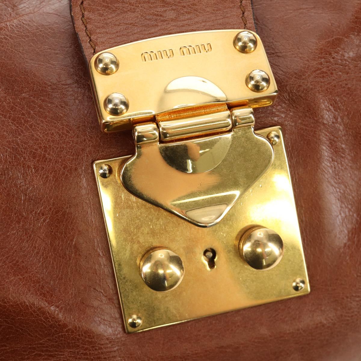 Miu Miu Hand Bag Leather 2way Brown Gold Auth yk20500SAM
