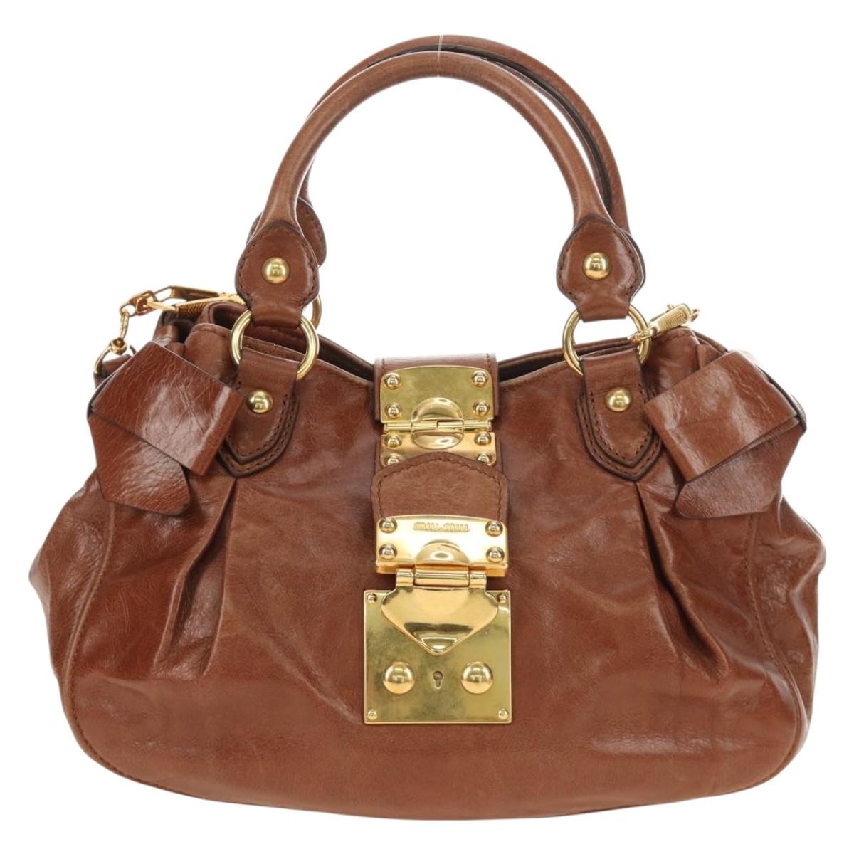 Miu Miu Hand Bag Leather 2way Brown Gold Auth yk20500SAM