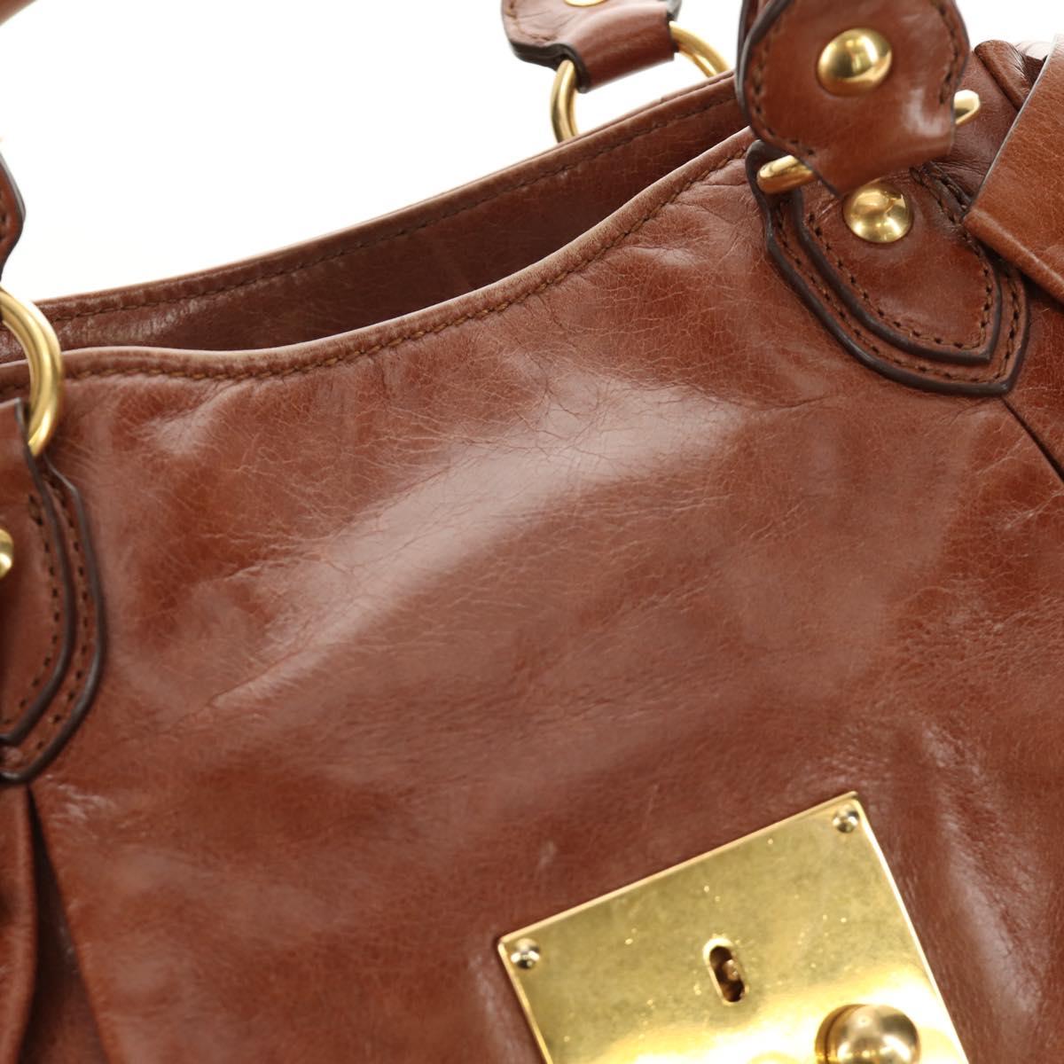 Miu Miu Hand Bag Leather 2way Brown Gold Auth yk20500SAM