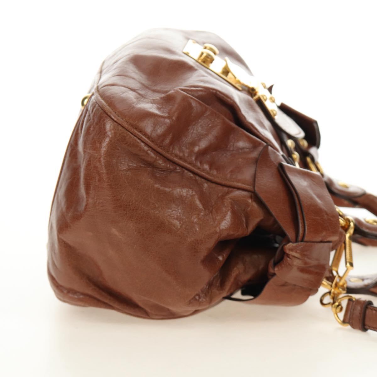 Miu Miu Hand Bag Leather 2way Brown Gold Auth yk20500SAM