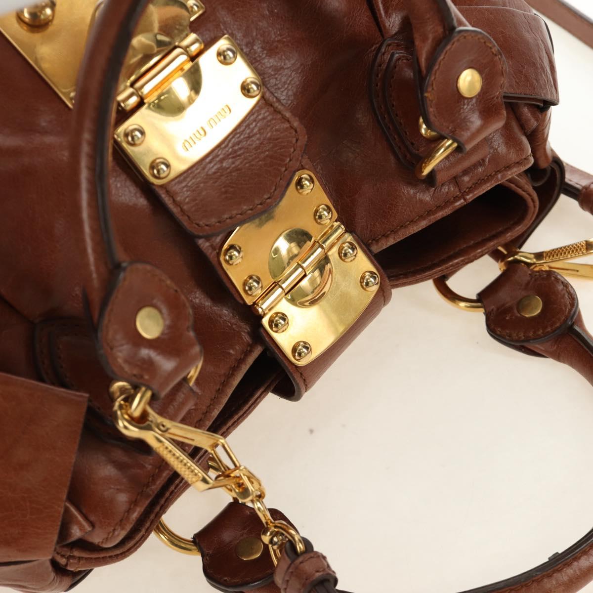 Miu Miu Hand Bag Leather 2way Brown Gold Auth yk20500SAM