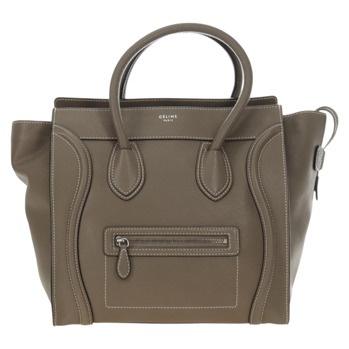 CELINE Luggage Mini Shopper Hand Bag Leather Gray Silver Auth yk20501SAM