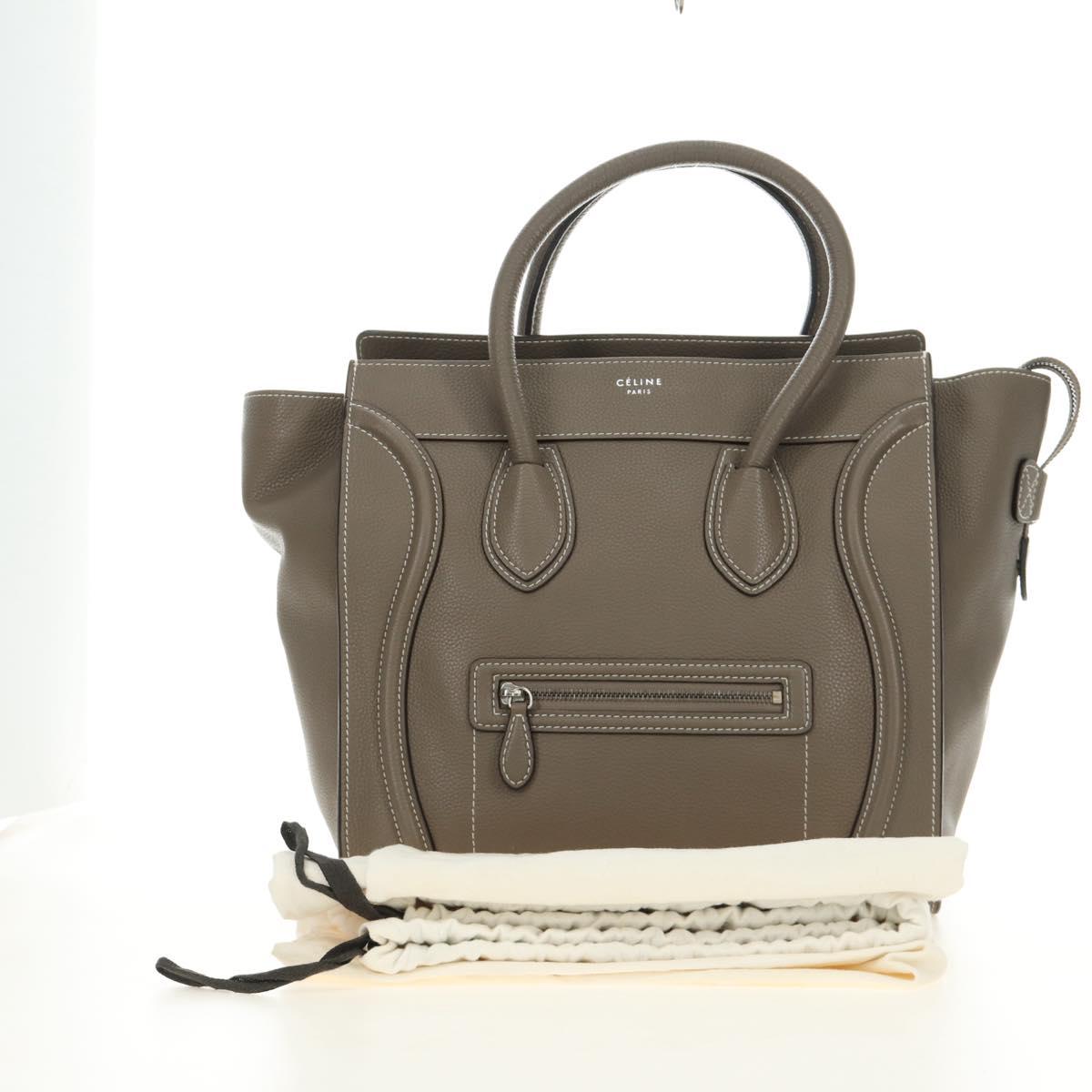 CELINE Luggage Mini Shopper Hand Bag Leather Gray Silver Auth yk20501SAM