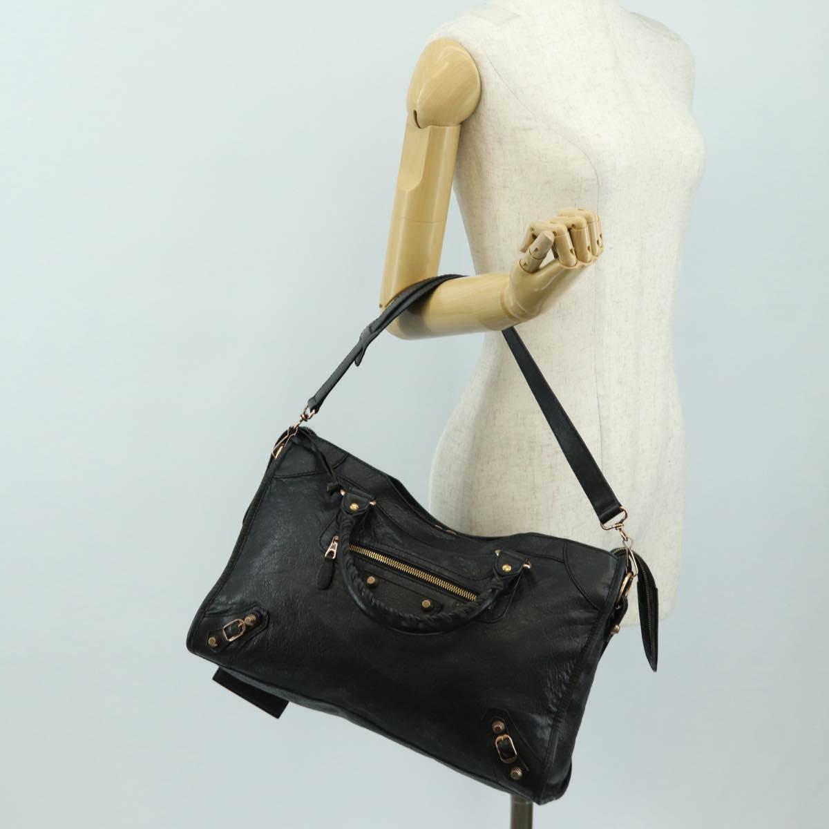 BALENCIAGA The Giant City Bag Leather 2way Black Gold 281770 Auth yk20502SAM