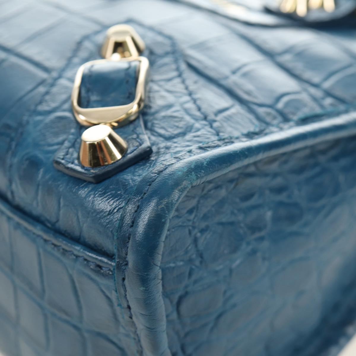 BALENCIAGA Classic Mini City Bag Embossed leather Blue 300295 Auth yk20503SAM