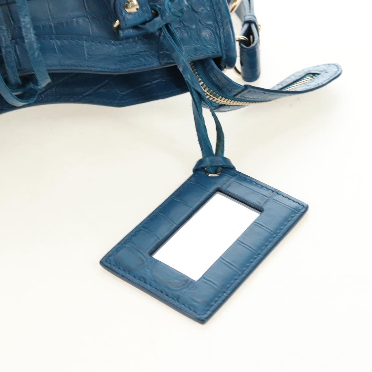 BALENCIAGA Classic Mini City Bag Embossed leather Blue 300295 Auth yk20503SAM