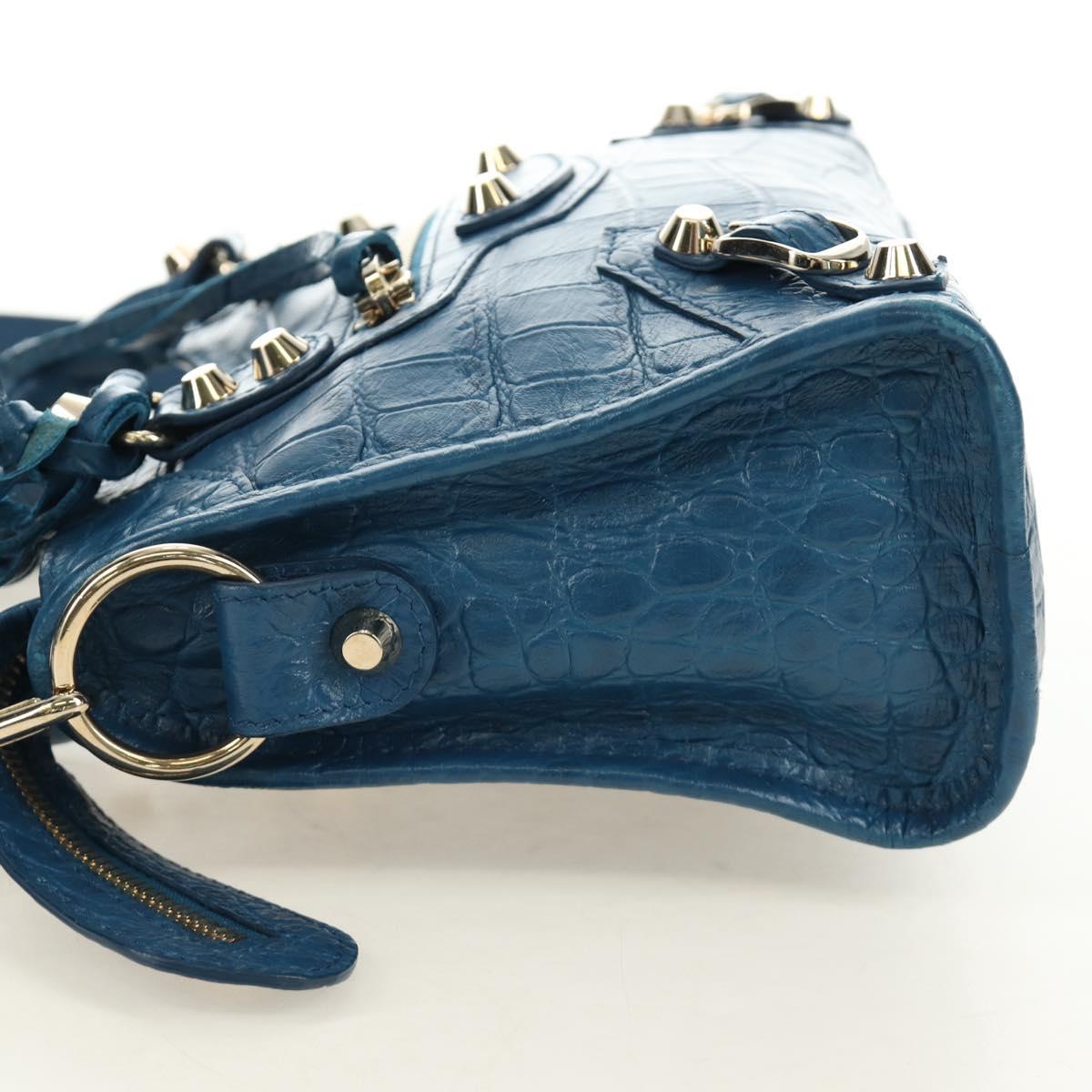 BALENCIAGA Classic Mini City Bag Embossed leather Blue 300295 Auth yk20503SAM