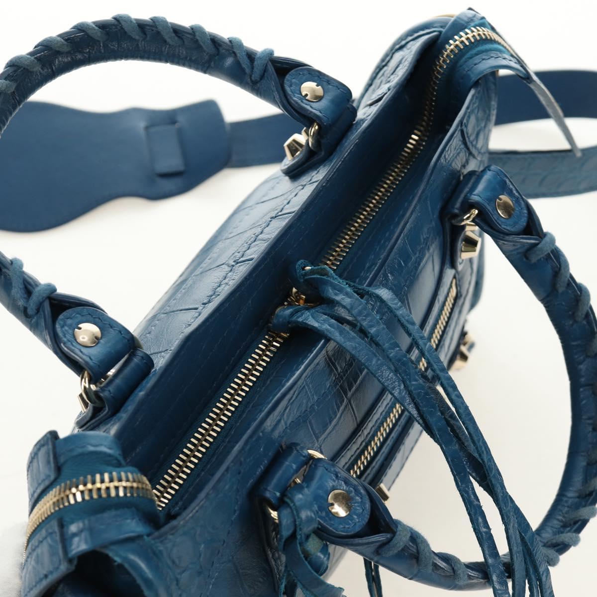 BALENCIAGA Classic Mini City Bag Embossed leather Blue 300295 Auth yk20503SAM