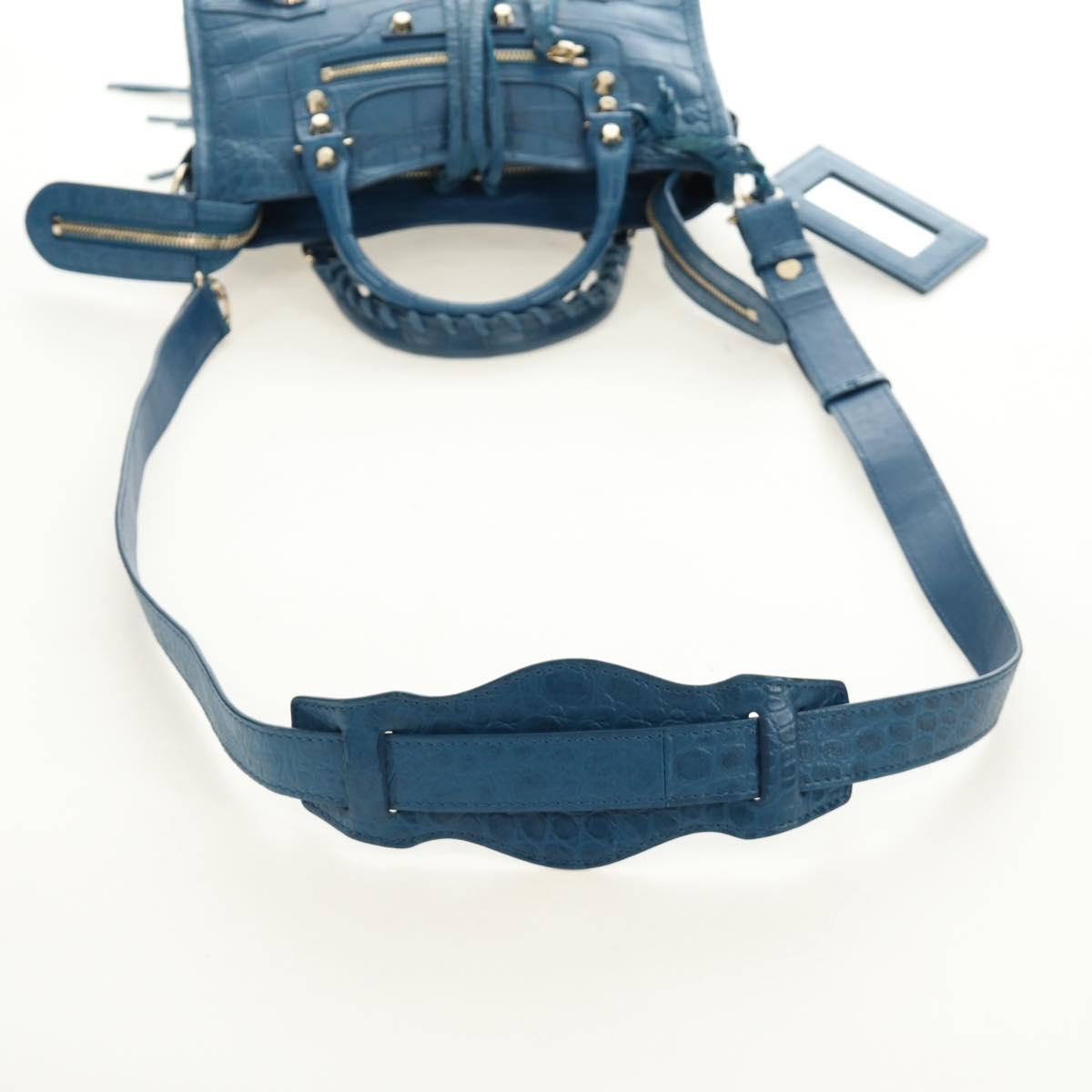 BALENCIAGA Classic Mini City Bag Embossed leather Blue 300295 Auth yk20503SAM