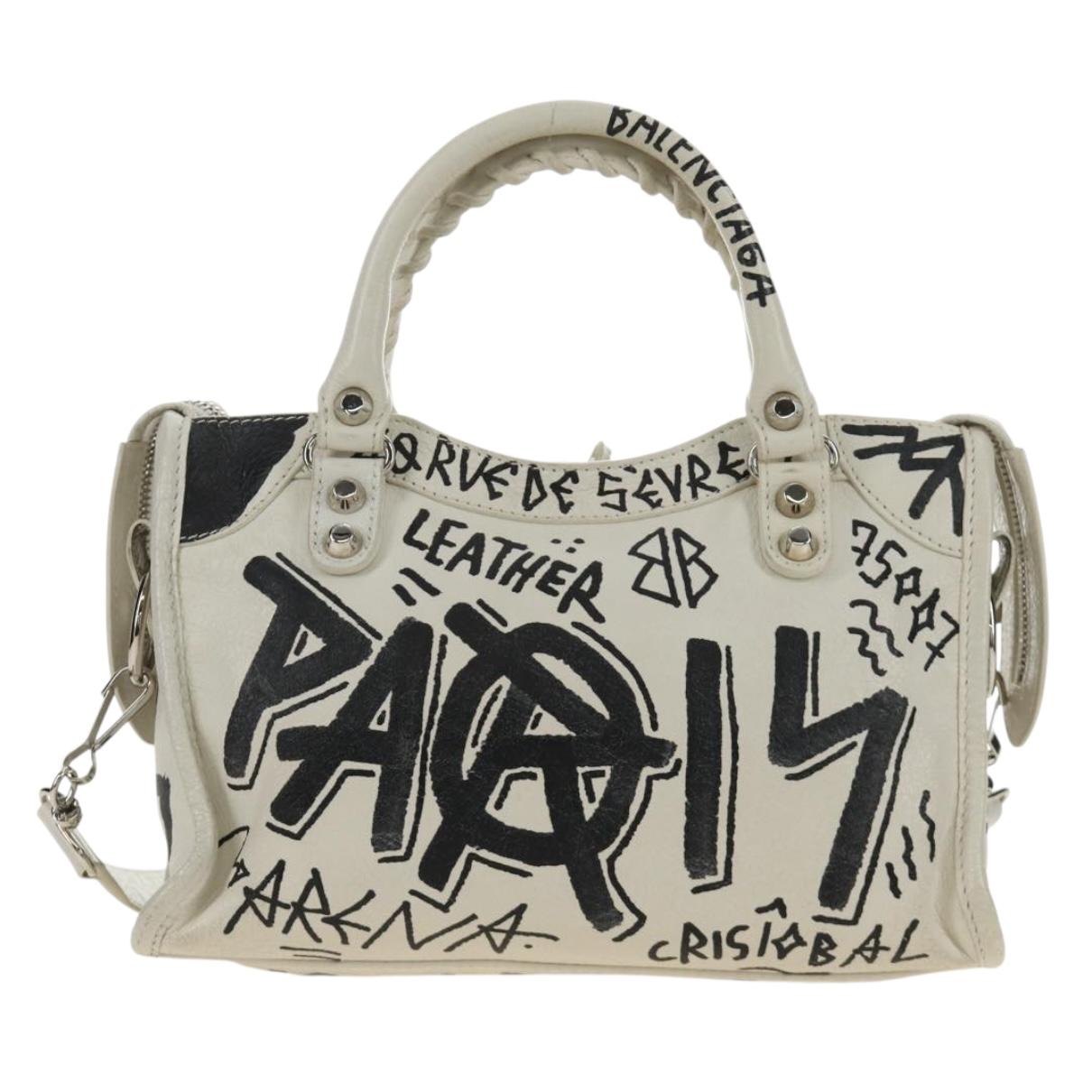 BALENCIAGA Graffiti Classic Mini City Leather 2way White 300295 Auth yk20504SAM