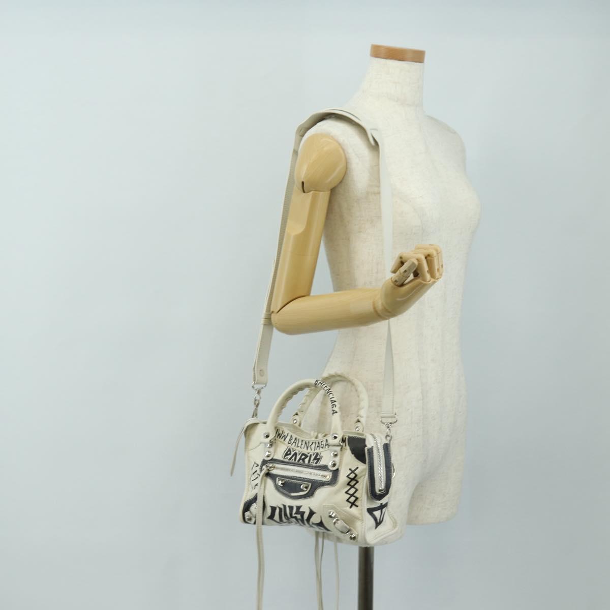 BALENCIAGA Graffiti Classic Mini City Leather 2way White 300295 Auth yk20504SAM