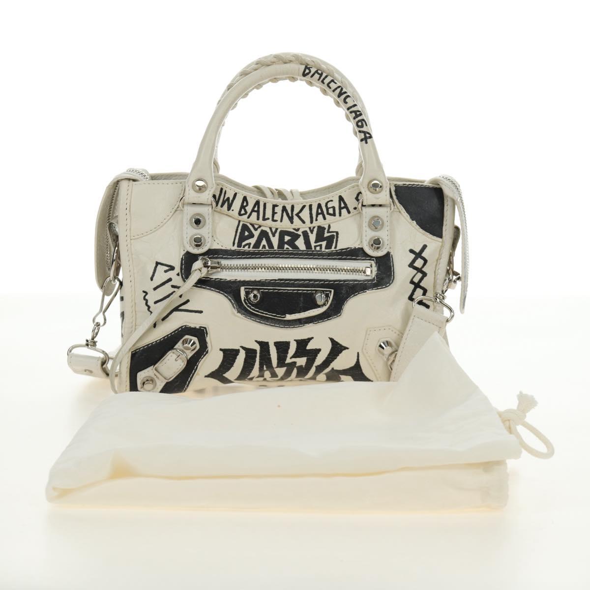 BALENCIAGA Graffiti Classic Mini City Leather 2way White 300295 Auth yk20504SAM