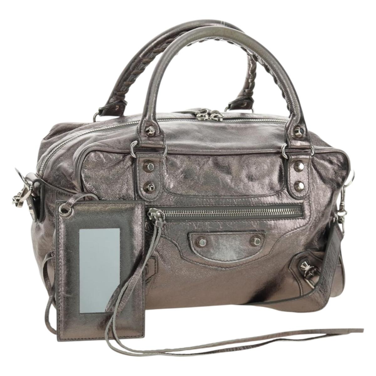 BALENCIAGA The Box Hand Bag Leather 2way Silver 145694 Auth yk20505SAM