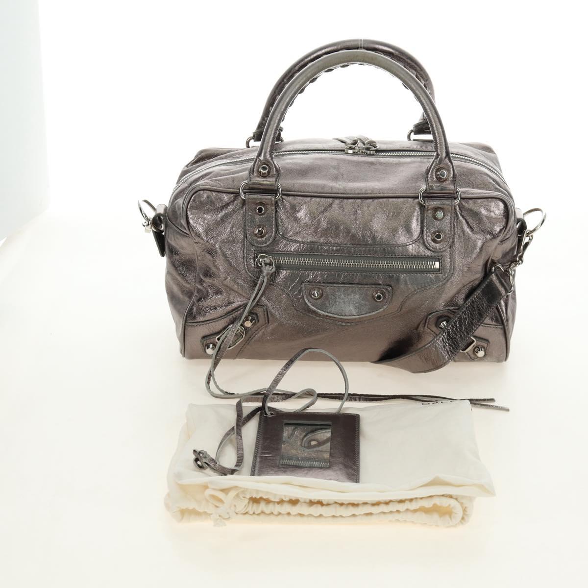BALENCIAGA The Box Hand Bag Leather 2way Silver 145694 Auth yk20505SAM