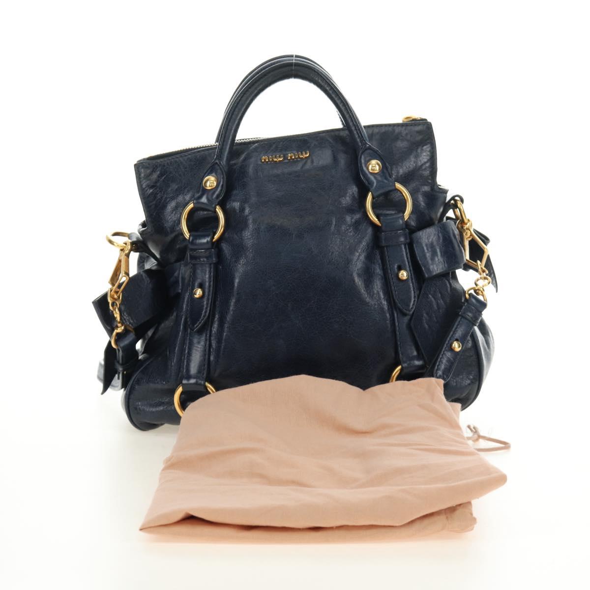 Miu Miu Hand Bag Leather 2way Navy Gold Auth yk20506SAM