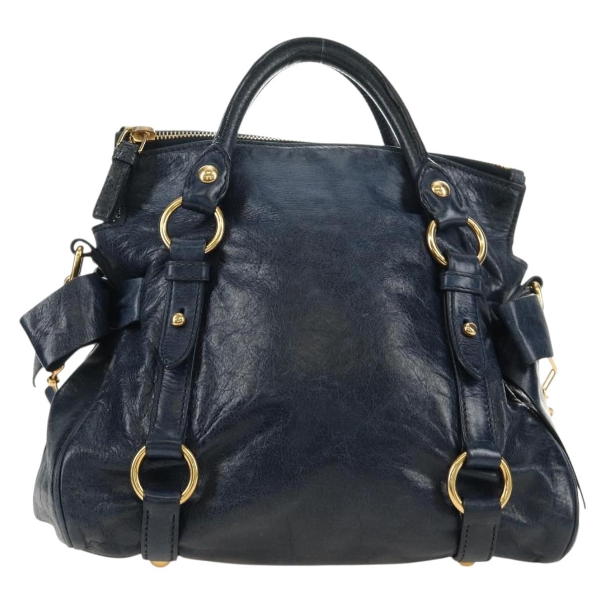 Miu Miu Hand Bag Leather 2way Navy Gold Auth yk20506SAM