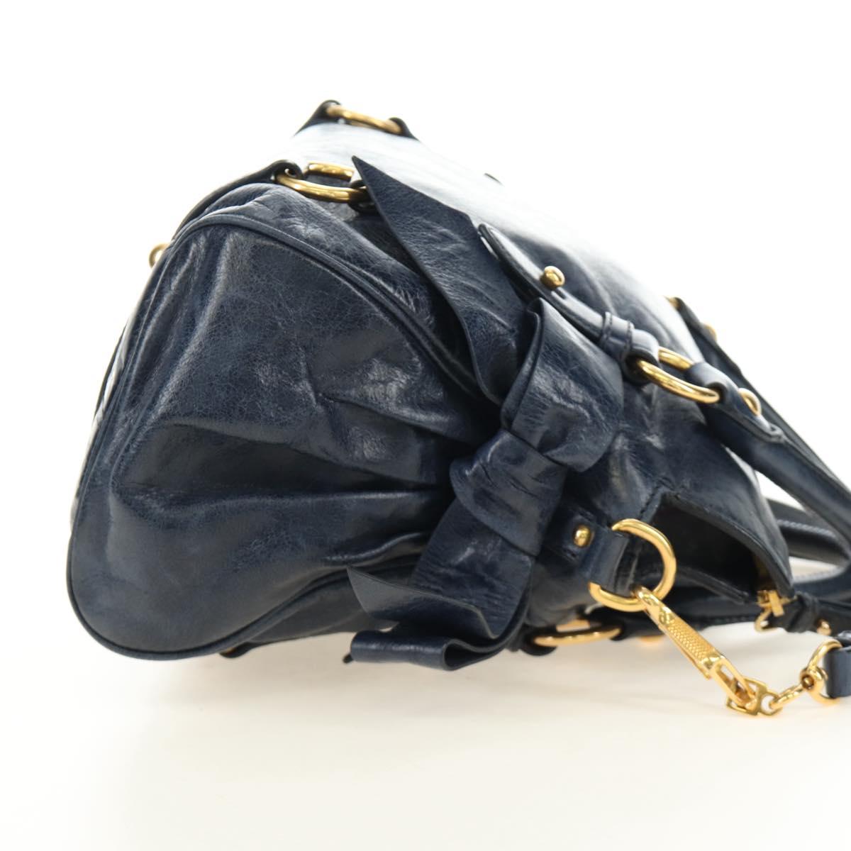 Miu Miu Hand Bag Leather 2way Navy Gold Auth yk20506SAM