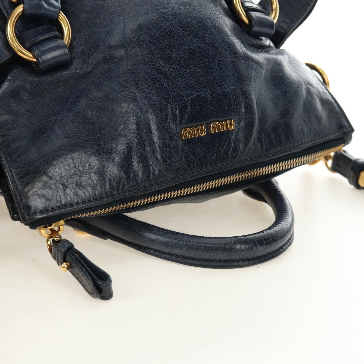 Miu Miu Hand Bag Leather 2way Navy Gold Auth yk20506SAM