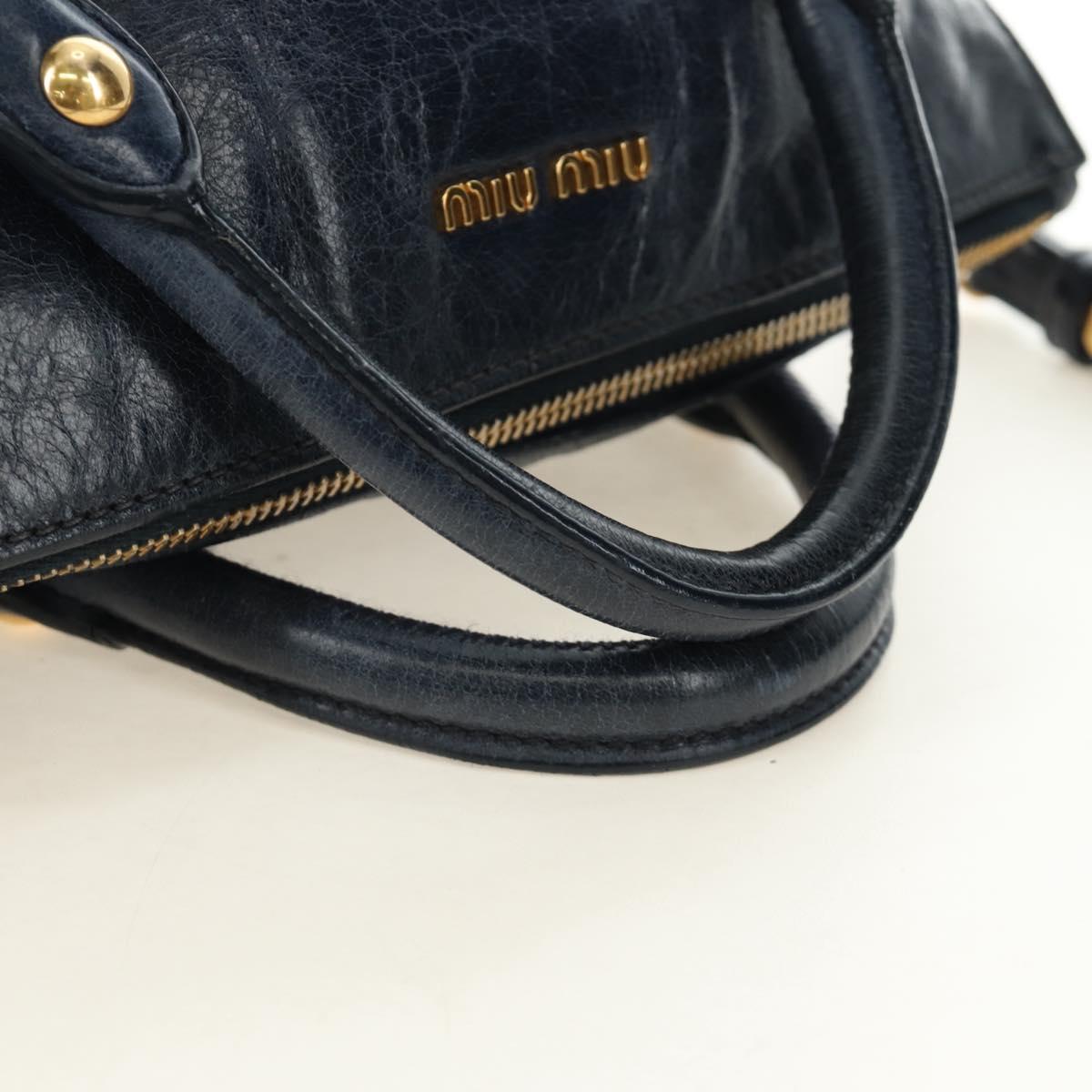 Miu Miu Hand Bag Leather 2way Navy Gold Auth yk20506SAM
