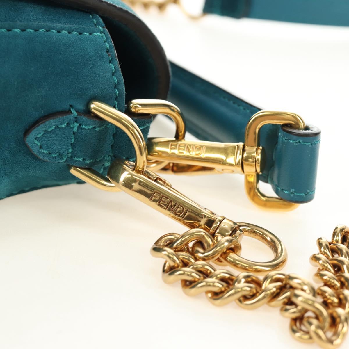 FENDI Mamma Baguette Hand Bag Suede 2way Blue Gold Auth yk20507SAM
