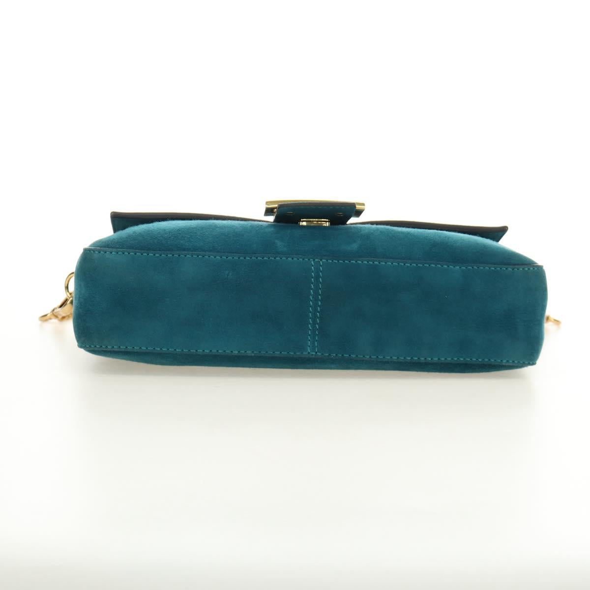 FENDI Mamma Baguette Hand Bag Suede 2way Blue Gold Auth yk20507SAM