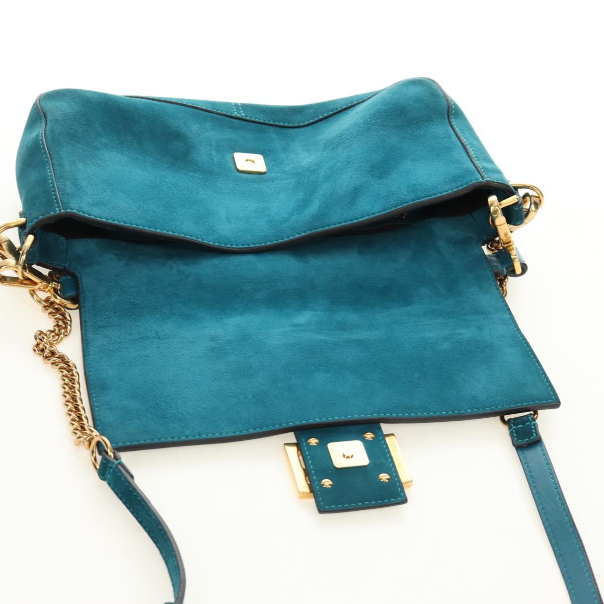 FENDI Mamma Baguette Hand Bag Suede 2way Blue Gold Auth yk20507SAM