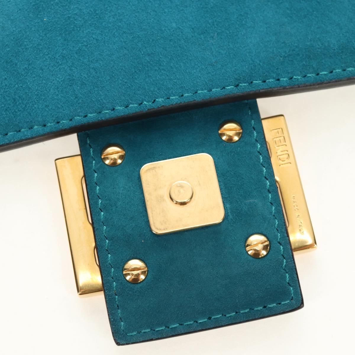 FENDI Mamma Baguette Hand Bag Suede 2way Blue Gold Auth yk20507SAM