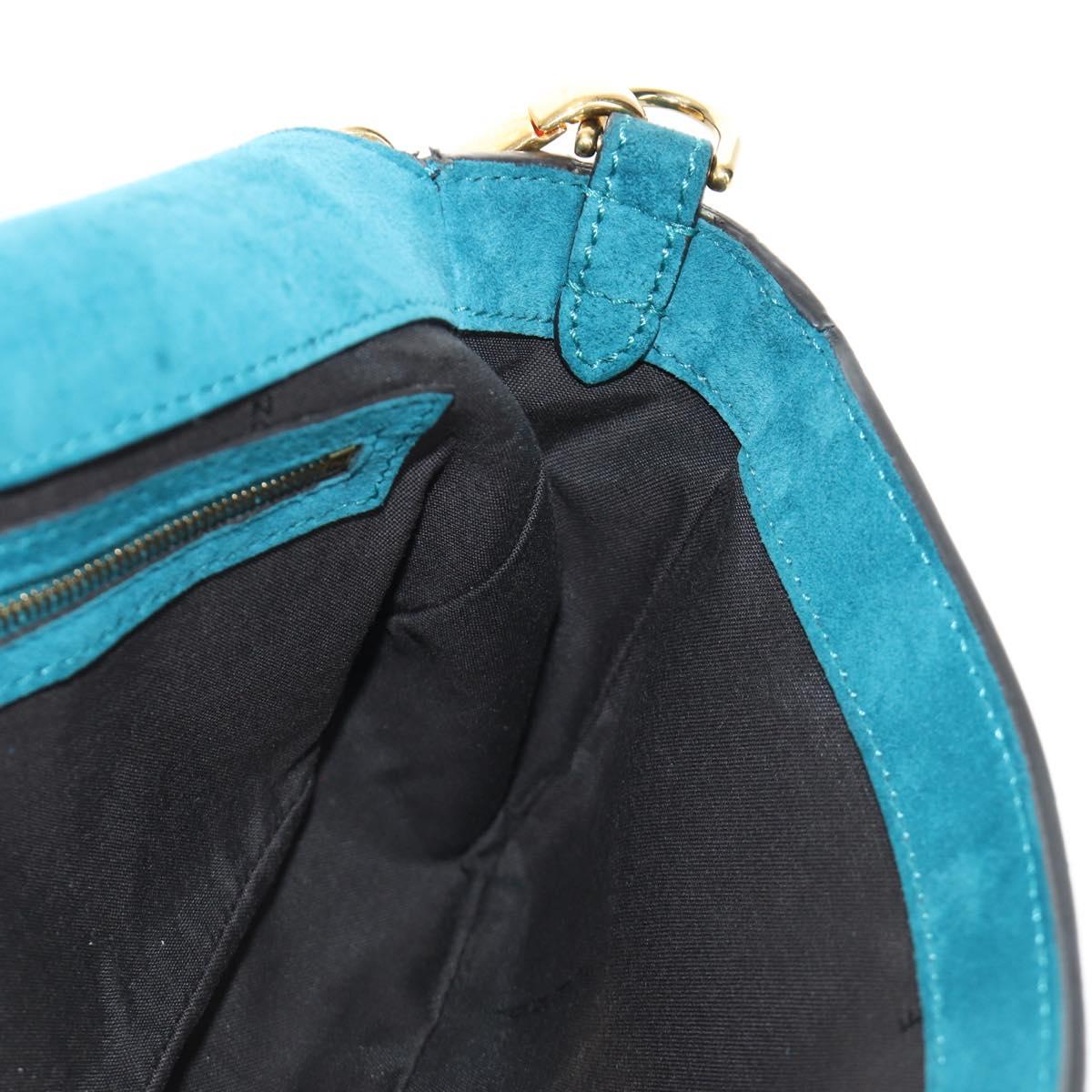 FENDI Mamma Baguette Hand Bag Suede 2way Blue Gold Auth yk20507SAM